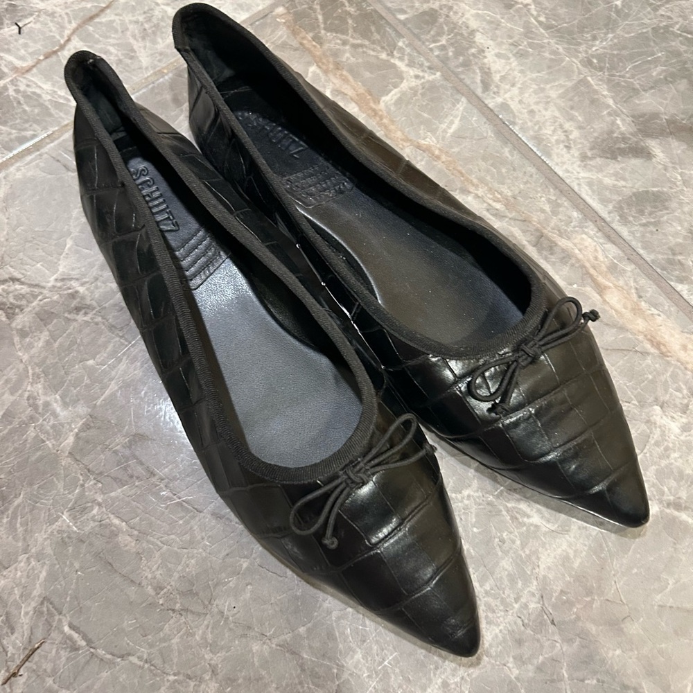 Schutz Black Croc-Embossed Women's Flats